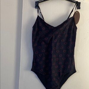 Black Heart-Patterned Women's Bodysuit